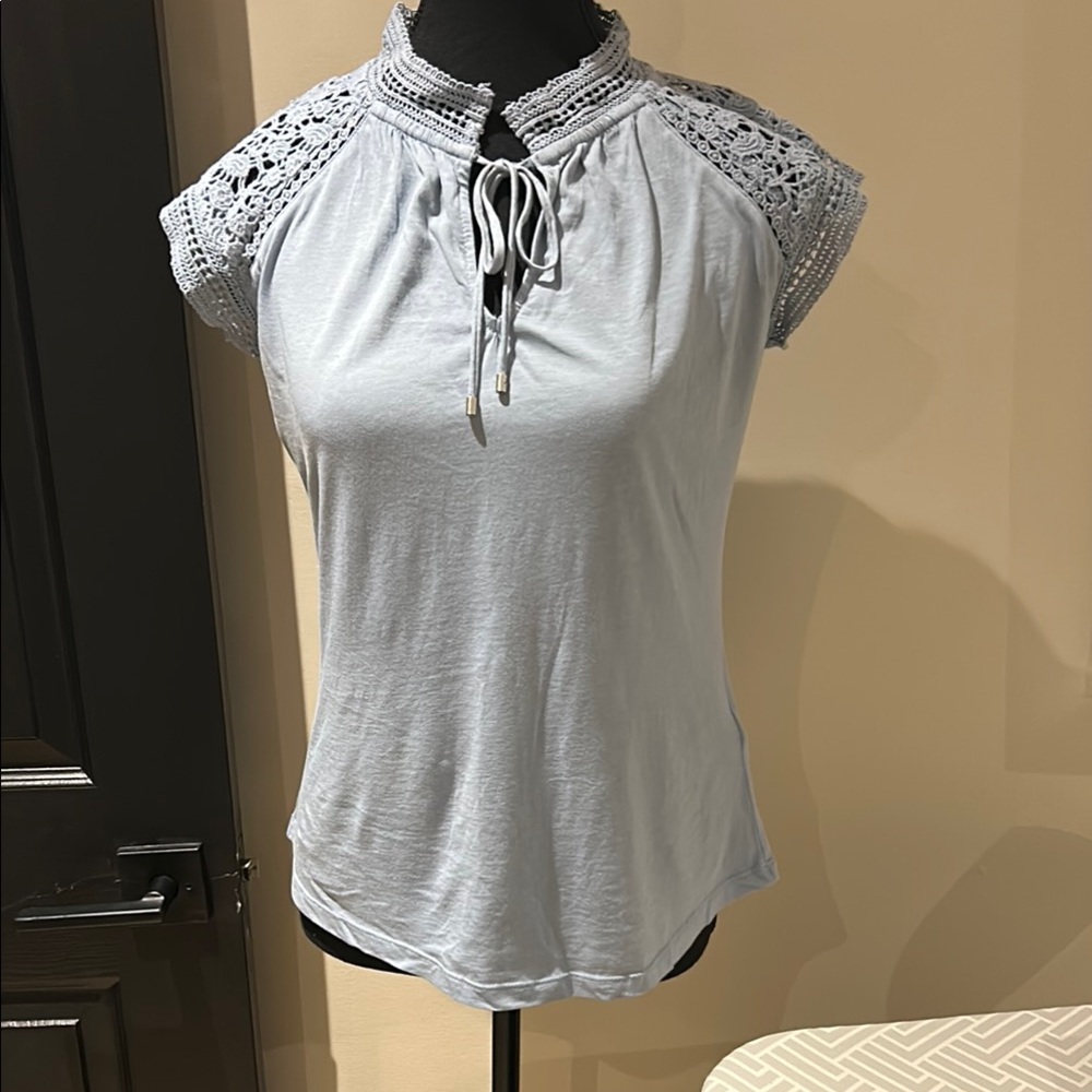Lauren Ralph Lauren Light blue Cap Lace Sleeve Blouse